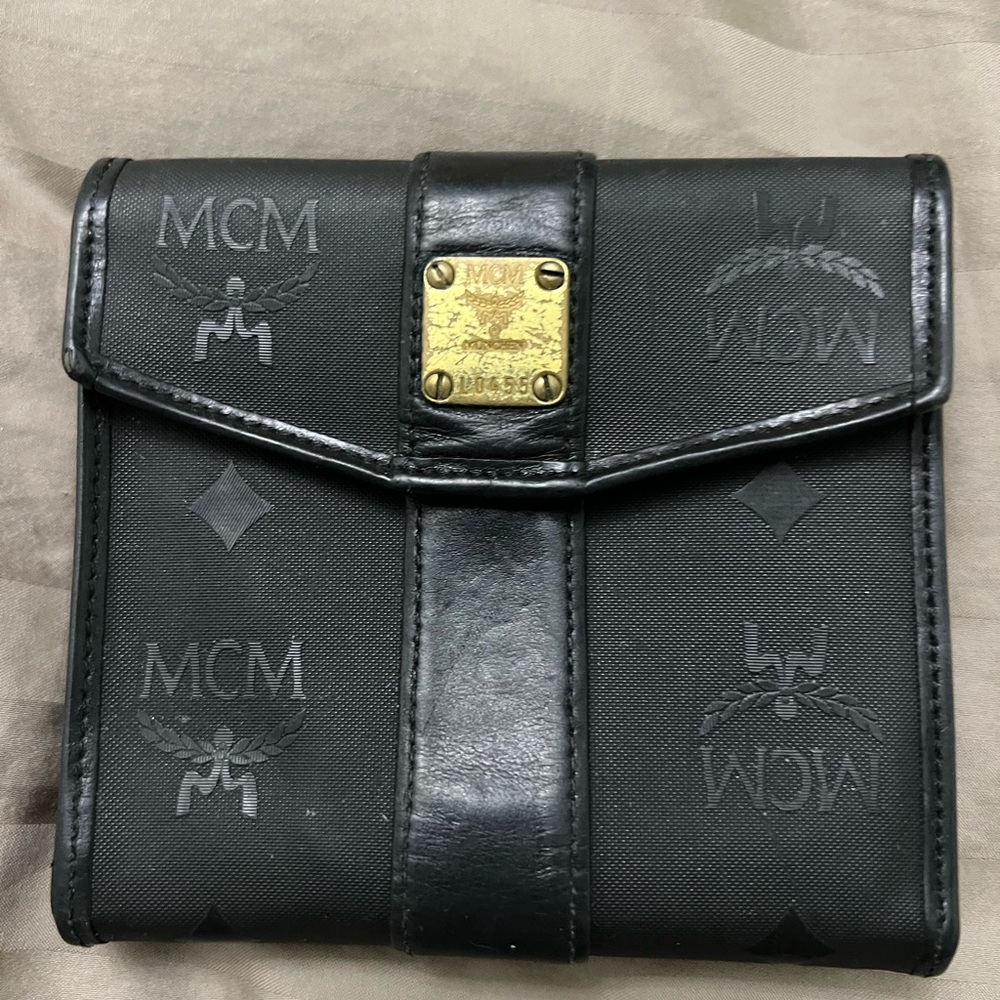 Vintage MCM Black coated canvas fold wallet